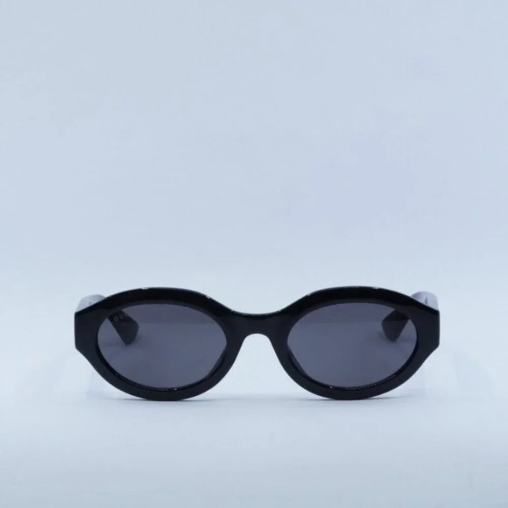 Gucci GG1579S 001 Sunglasses Shiny Black Oval Frame, Grey Lenses - Picture 2 of 10